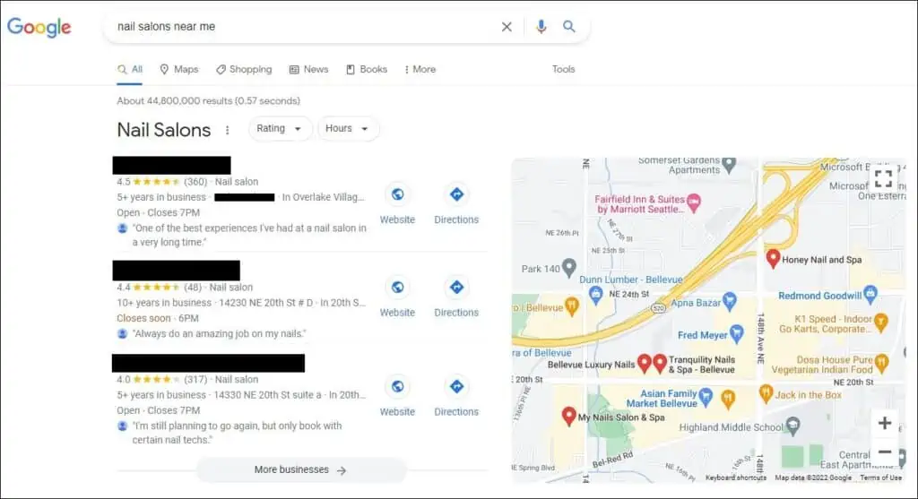 Do ogle search to find nail salons near me