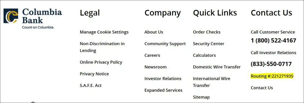 How To Find Columbia Bank Routing Number Online